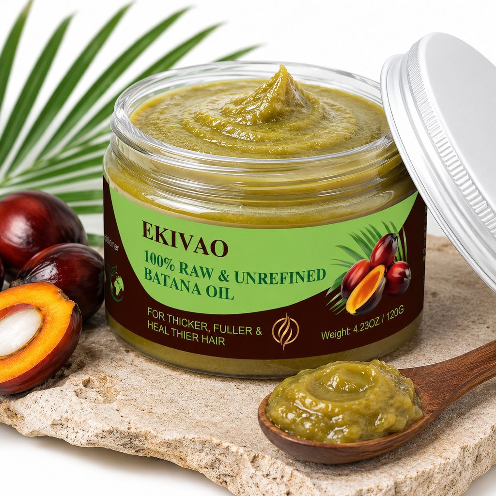 PrimeNest EKIVAO 100% raw and unrefined batana oil jar with wooden spoon